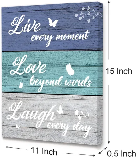 Vista 2 de Letrero con cita en lienzo enmarcado con texto en inglés "Live Love Laugh Love", decoración de pared para el hogar, cocina, comedor, sala de estar