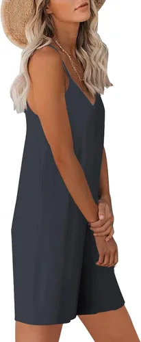 Vista 3 de Womens Summer Casual Sleeveless Romper Loose Adjustable Spaghetti Strap Shorts Jumpsuits with Pockets 2025 Clothes
