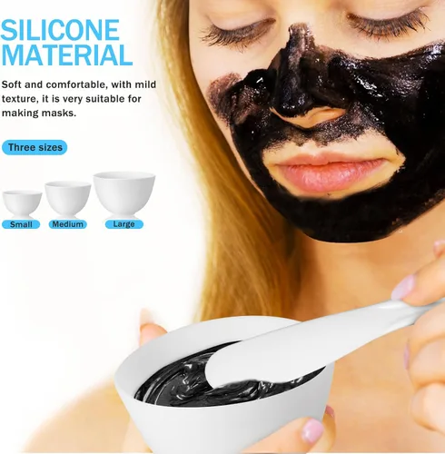 Vista 2 de Cuenco de silicona para máscara facial, 3 tamaños de silicona para tratamientos faciales, cuencos faciales esteticista para el hogar y el salón