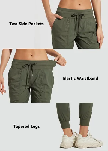 Vista 5 de Willit Pantalones deportivos de estudio para mujer, para baile, senderismo, viajes, a rayas, con cordón y bolsillos