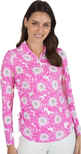 Vista 2 de IBKUL Athleisure Wear - Polo de manga larga con protección solar UPF 50+ Icefil Cooling Tech Ruthie Print de longitud ajustable - 48486
