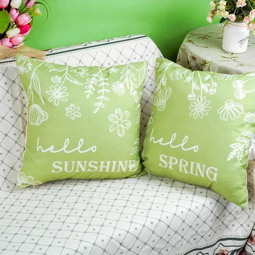 Vista 3 de ONWAY Juego de 2 fundas de almohada primaverales de 18 x 18 pulgadas, decoración floral de Hello Spring, para exteriores, patio, funda de cojín