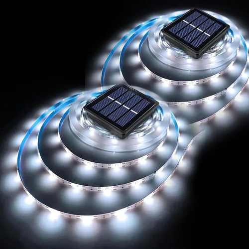 Vista 13 de Tira de luces LED solares para exteriores, impermeable, 10 pies, cinta cortable, iluminación de 3000 K, blanco cálido con 8 modos para valla