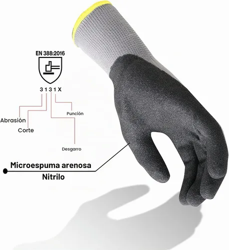 Vista 3 de Corestar Safety - Guantes de trabajo de microespuma de nitrilo con revestimiento de palma de nailon sin costuras