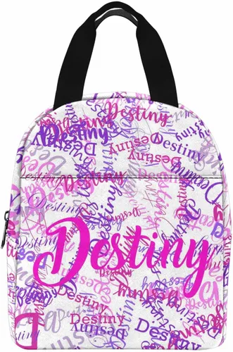 Vista 30 de InterestPrint Bolsa de almuerzo con nombre personalizado para hombres y mujeres, color rosa, blanco y negro, con lunares personalizados, enfriador