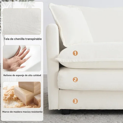 Vista 4 de mikibama Juego de sofá biplaza y sillón de lujo de 2 piezas, moderno juego de sofás nube tapizados de chenilla con 5 almohadas para sala de estar