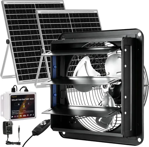 Vista 10 de Ventilador de escape solar de 14" para invernadero con batería recargable
