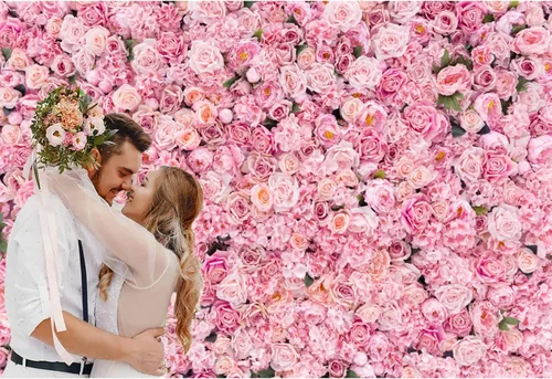 Vista 4 de Telón de fondo de pared rosa rosa de 5 x 3 pies con flores rosas para fotografía, telón de fondo para exteriores, recién nacido, baby shower, boda