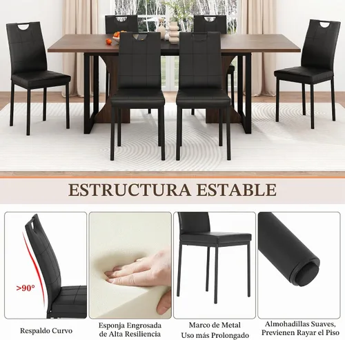 Vista 7 de chartustriable Juego de mesa de comedor de 7 piezas para 4, 5, 6 personas, mesa de cocina grande de madera larga de 71 pulgadas con 6 sillas