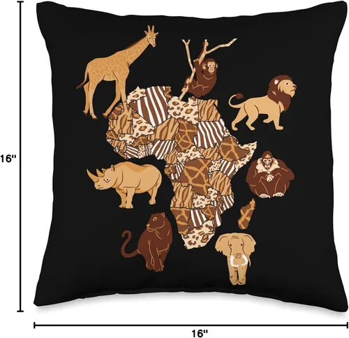Vista 4 de Africa Safari Souvenir Serengeti Safari Squad Africa Safari Squad Serengeti Map Wild Animals Adventure - Almohada de 16 x 16 pulgadas, multicolor