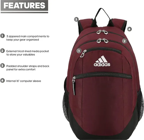 Vista 2 de Equipo de mochila Adidas Unisex Striker II, Rojo, talla única