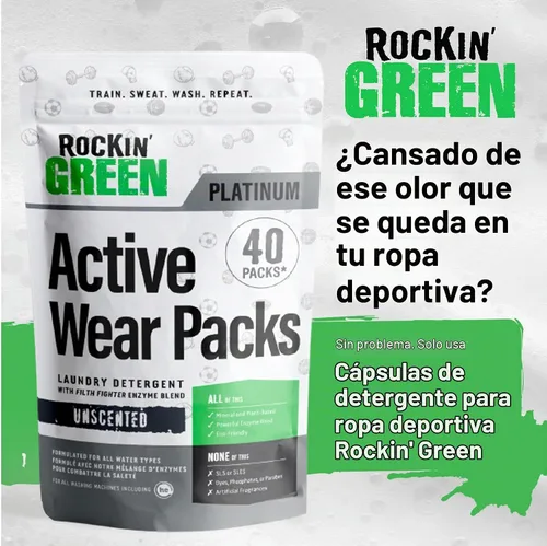 Vista 2 de Cápsulas detergentes Rockin' Green Active Wear para el deporte sin perfume 40 cargas