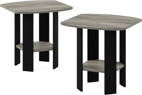 Vista 5 de Furinno Jaya - Soporte de entretenimiento grande para TV de hasta 55 pulgadas, roble francés gris/negro y mesa auxiliar de diseño simple, paquete