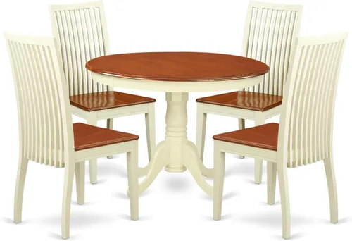 Vista 10 de East West Furniture HLIP3-BMK-W - Juego de comedor de 3 piezas que contiene una mesa de comedor redonda con pedestal y 2 sillas de cocina, 42 x 42