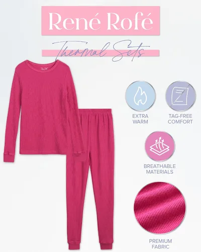 Vista 13 de Rene Rofe Girls' Thermal Underwear Set - 2 Piece Waffle Knit Top and Long Johns (2T-16)