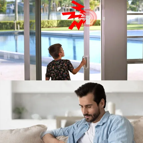 Vista 5 de Alarma de puerta con control remoto, alarmas inalámbricas de ventana de 120 dB con sensor abierto con múltiples modos, alarma de puerta de piscina