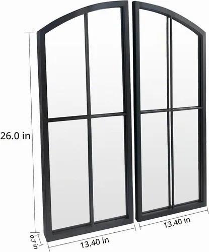 Vista 2 de Espejo de Arco Negro, Decoración de Pared con Panel de Ventana, Espejos de Pared de Estilo Rústico con Marco de Hierro para Entrada, Pasillo, Sala