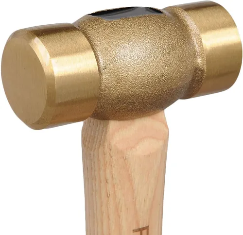 Vista 3 de REAL STEEL Gota forjado latón macizo sin chispas martillo 20 oz, mango de madera de nogal 0421