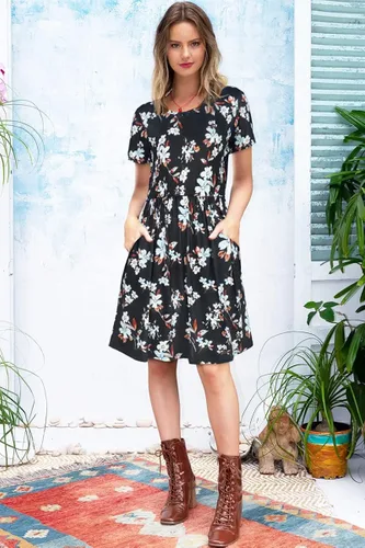 Vista 3 de elescat Vestidos de verano para mujer, estilo casual, con vuelo, ajuste holgado, con bolsillos