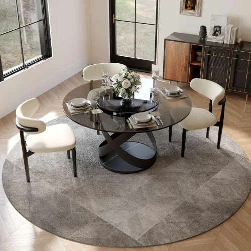 Vista 17 de POVISON Juego de 4 sillas de comedor redondas de lino y algodón con mesa de comedor de vidrio (mesa de comedor de 51 pulgadas + 4 sillas)