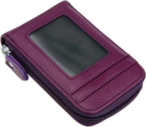 Vista 19 de RFID mini organizador de tarjetas de crédito, cuero auténtico, billetera compacta con visor de identificación, S, Negro