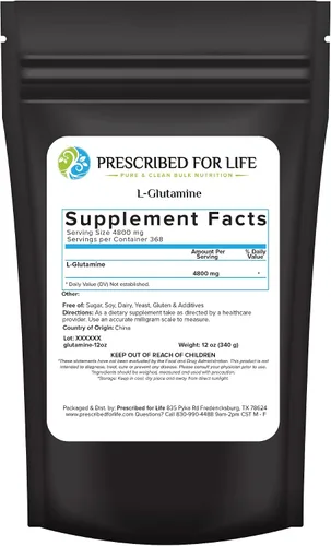 Vista 8 de Prescribed For Life L Glutamina en polvo, suplemento de aminoácidos de glutamina pura L para la salud intestinal y la recuperación muscular, sin