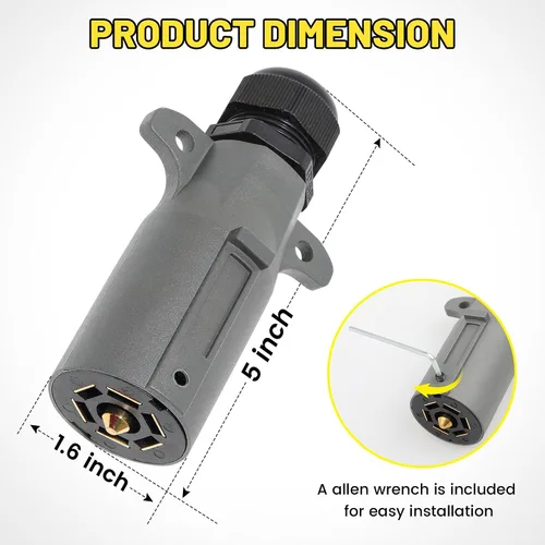 Vista 8 de Oyviny Enchufe de remolque RV de 7 pines con sello impermeable IP68, conector lateral de remolque desmontable de 7 vías redondas estilo RV, enchufe