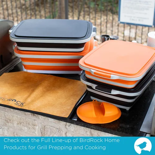 Vista 8 de BIRDROCK HOME Tina plegable grande de preparación para barbacoa con tabla de cortar, organizador de parrilla multifunción con colador y tapa, cuenco