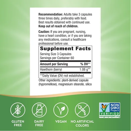 Vista 2 de Nature's Way Bayas de espino de hierbas premium, 1,530 mg por porción, 180 cápsulas (el embalaje puede variar)
