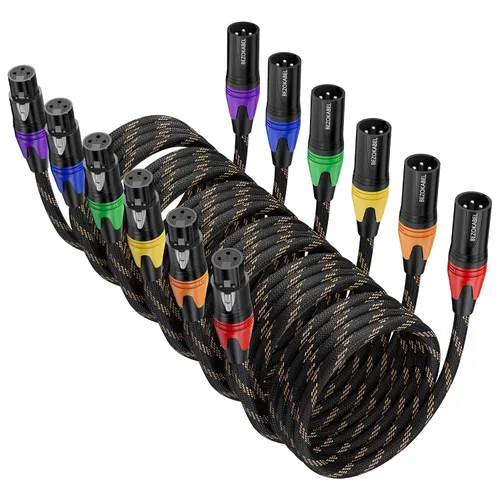 Vista 12 de Cables XLR, cables XLR cortos de 1.5 pies, 6 paquetes, cable de micrófono macho a hembra de nailon trenzado de 3 pines