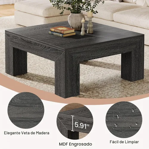 Vista 5 de Tribesigns Mesa de centro cuadrada de 39.4 pulgadas para sala de estar, mesa de cóctel central de granja con patas de madera resistentes, fácil
