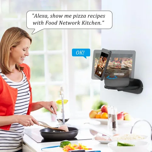 Vista 2 de PlusAcc Show 10 - Soporte de montaje en pared para Echo Show 10 de 3ª generación, ahorro de espacio para accesorios Alexa, estante (negro)