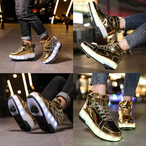 Vista 6 de MAQLPC Zapatos deportivos de baile con luz LED para niños y niñas, con carga USB, para Halloween, fiesta de Navidad
