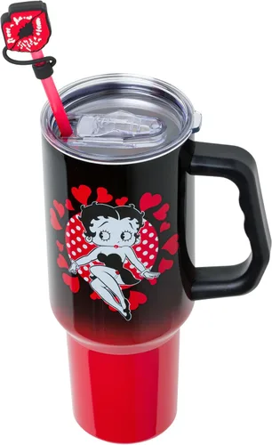 Vista 4 de Silver Buffalo Betty Boop Core - Vaso de acero inoxidable con tapa para pajilla, tapa, popote y asa, 40 onzas