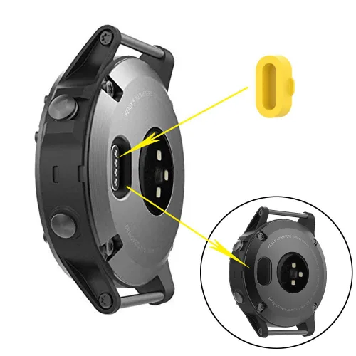 Vista 7 de Cargador para Garmin Forerunner 55/255/745, cable de carga USB de repuesto más un protector de puerto de carga de silicona amarillo, enchufe