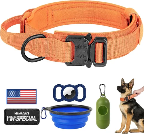Vista 12 de HYDEME Collar táctico ajustable para perro, collar de nailon de entrenamiento militar con mango de control y hebilla de metal pesado para perros