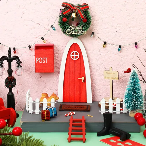 Vista 2 de Hungdao 20 piezas de puertas de hadas de elfo de Navidad, decoración de puertas arqueadas, puertas de hadas, dientes, decoración de Navidad, pequeña