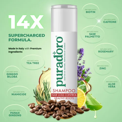 Vista 4 de Champú para control de pérdida de cabello y raíces saludables, fórmula natural con romero, biotina, cafeína, zinc, regeneración, terapia