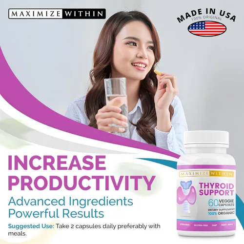 Vista 6 de Suplemento de apoyo para la tiroides para mujeres y hombres, enfoque, claridad mental y energía con yodo de ashwagandha, zinc, algas, vitamina B12