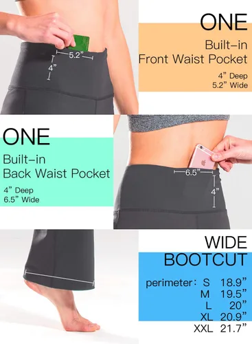 Vista 109 de Safort Pantalones de yoga con entrepierna de 28" 30" 32" 34"más amplios en la parte inferior para botas altas, 4 bolsillos, UPF50+