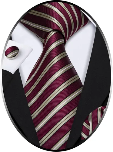 Vista 151 de Barry.Wang Juego de corbatas para hombre, corbata de seda a rayas, tejido a cuadros, gemelos formales, negocios, boda