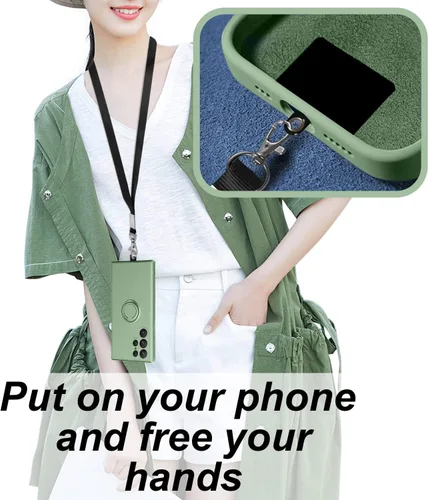 Vista 6 de Funda para Samsung Galaxy S20 FE, con soporte de anillo giratorio de 360° y cordón de correa de silicona líquida, delgada, a prueba de golpes, funda