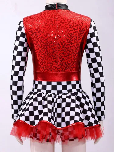 Vista 4 de vastwit Disfraz de piloto de carreras de lentejuelas brillantes para niños y niñas, vestido tutú con cuello falso