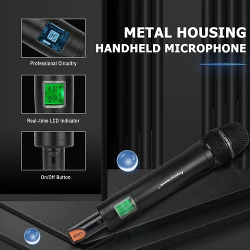Vista 5 de Sistema de micrófono inalámbrico UHF profesional, micrófono de metal de 2 canales, juego de 2 micrófonos inalámbricos de mano, escaneo automático, 2