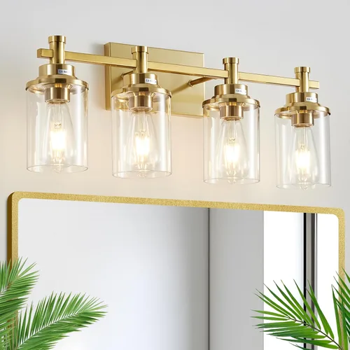 Vista 11 de Accesorios de Luz de Baño de 3 Luces, Accesorio de Luz de Tocador Negro y Dorado Cepillado Sobre Espejo, Apliques de Pared Modernos Iluminación