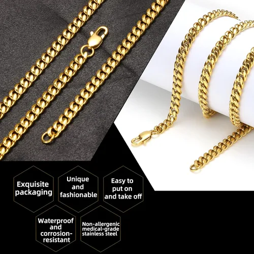 Vista 2 de Miami - Collar de cadena cubana para hombresmujeres, acero inoxidable 316L, 40.236 in de ancho, 18202224 pulgadas de largo, joyería de hip hop