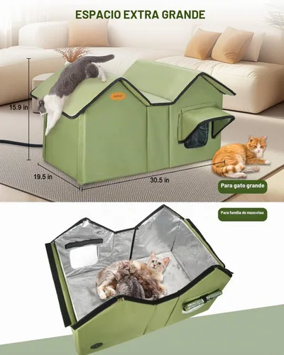 Vista 3 de Casa climatizada para gatos exteriores en invierno, casa para gatos climatizada extra grande al aire libre resistente a la intemperie con base