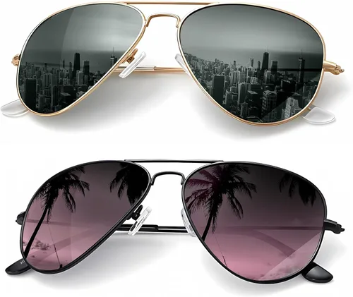 Vista 23 de KALIYADI Classic Aviator Sunglasses for Men Women Driving Sun glasses Polarized Lens UV Blocking Negro