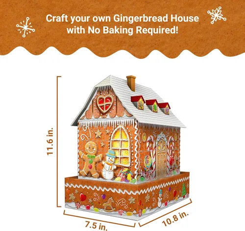 Vista 4 de Ravensburger - Casa de pan de jengibre 3D con luces - Rompecabezas de 216 piezas - Casa tradicional de pan de jengibre con base resistente e