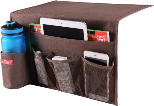 Vista 9 de Zafit Organizador de almacenamiento de mesita de noche, organizador de armario de mesa para mandos, teléfono, lentes (4 bolsillos, negro)